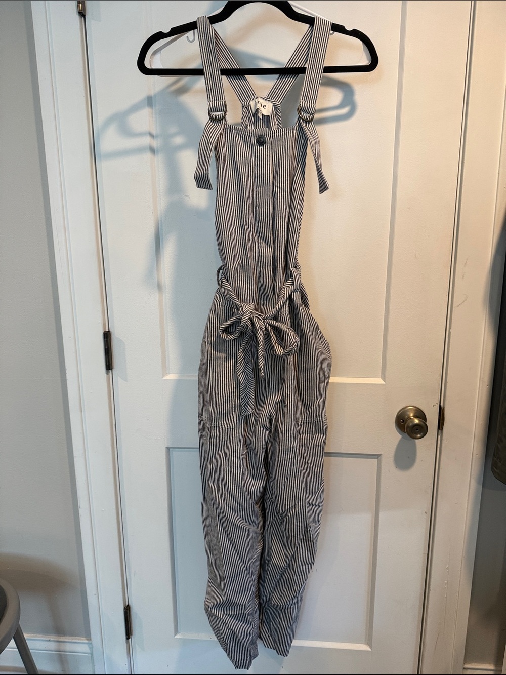 NWOT Joie Navy and White Striped Overalls with Braided Tie